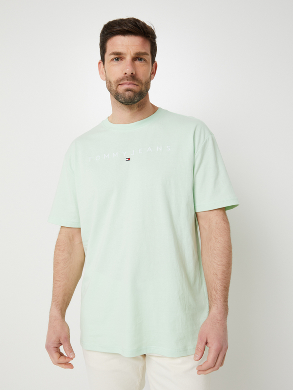 TOMMY JEANS Tee-shirt Uni Col Rond Avec Signature Brode, Coupe Regular Vert 1096656