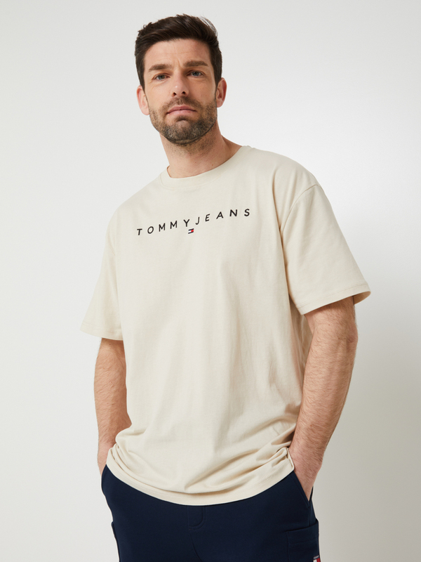 TOMMY JEANS Tee-shirt Uni Col Rond Avec Signature Brode, Coupe Regular Beige 1096658