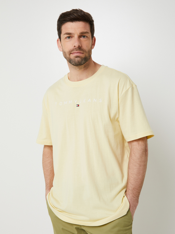 TOMMY JEANS Tee-shirt Uni Col Rond Avec Signature Brode, Coupe Regular Jaune 1096660