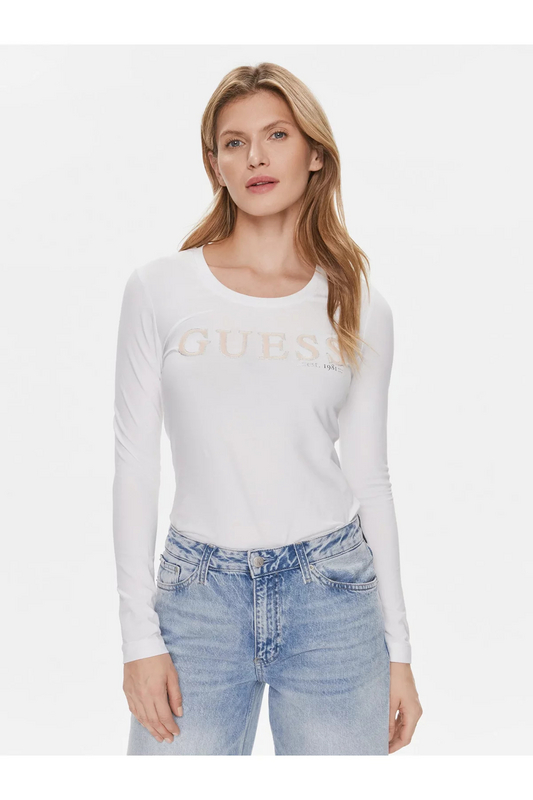 GUESS Tshirt Ml Slim Stretch  -  Guess Jeans - Femme G011 Pure White 1096834